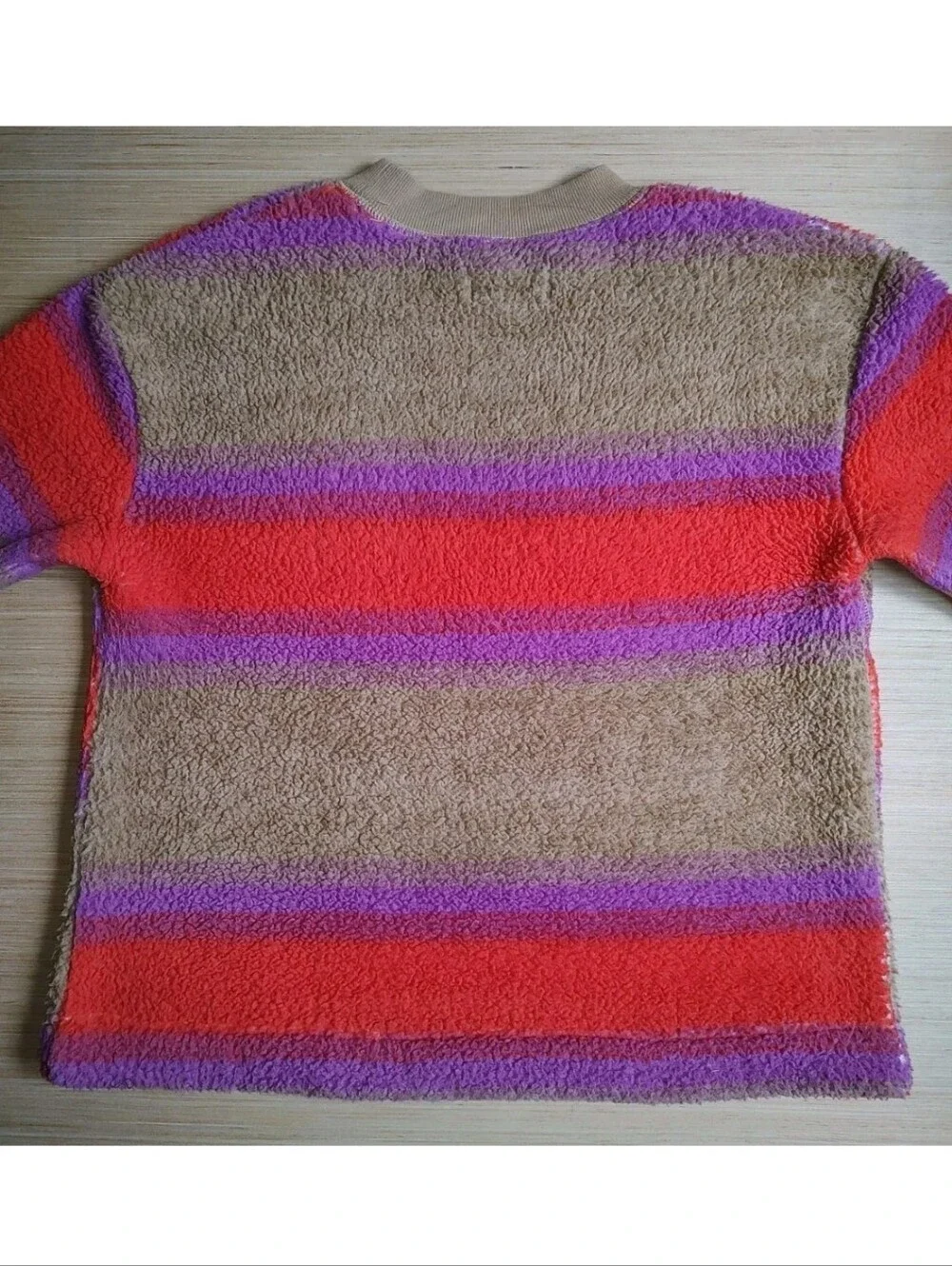 Koolaburra UGG Fuzzy Sherpa Pullover Sweatshirt Beige Orange Striped Sweater M P